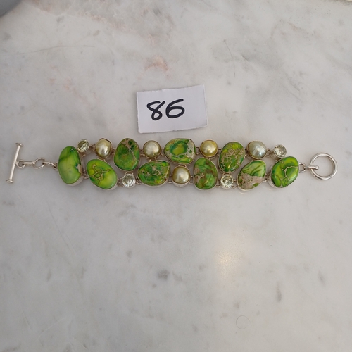 86 - Splendid example of Kitch Jewellery circa 1960's Silver Bracelet with Green Stones and Marbay Pearls