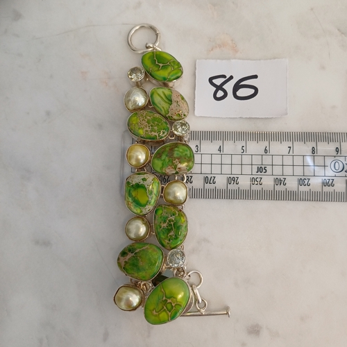 86 - Splendid example of Kitch Jewellery circa 1960's Silver Bracelet with Green Stones and Marbay Pearls