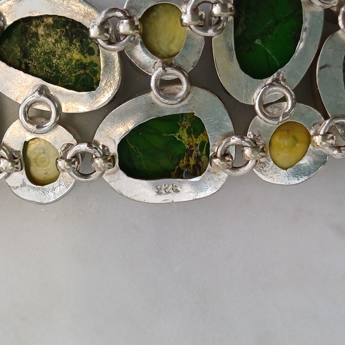 86 - Splendid example of Kitch Jewellery circa 1960's Silver Bracelet with Green Stones and Marbay Pearls