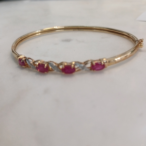 89 - Ruby and Diamond 9ct Gold Bangle