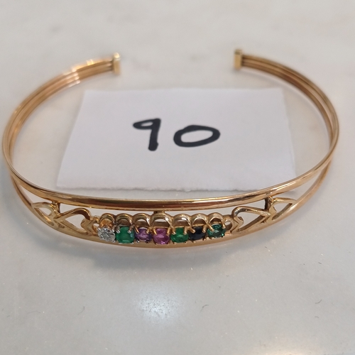 90 - Bangle 9ct Gold with Diamonds, Emeralds, Amethyst and Sapphire