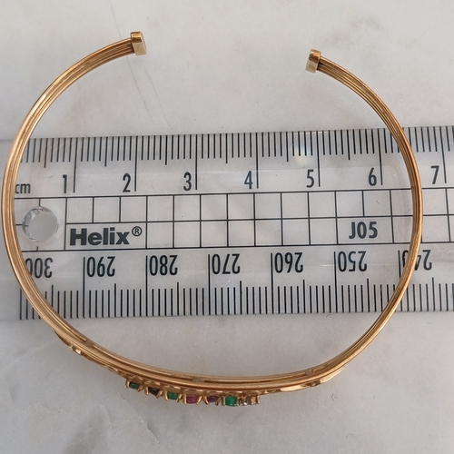 90 - Bangle 9ct Gold with Diamonds, Emeralds, Amethyst and Sapphire