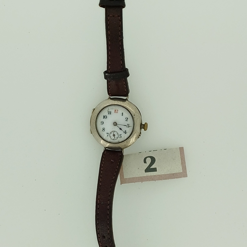 2 - A Silver Ladies Watch with leather strap
- circa 1920's