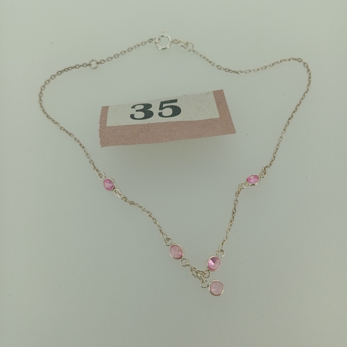 35 - This is a Very Pretty Silver Ankle Chain with Pink Stones