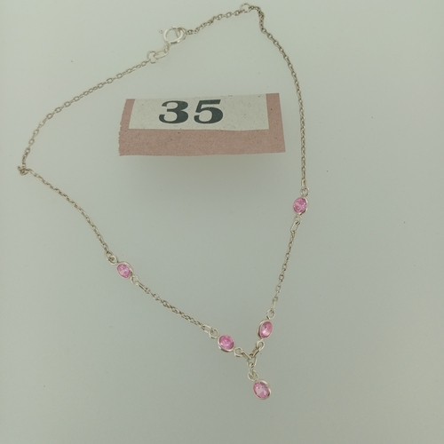 35 - This is a Very Pretty Silver Ankle Chain with Pink Stones