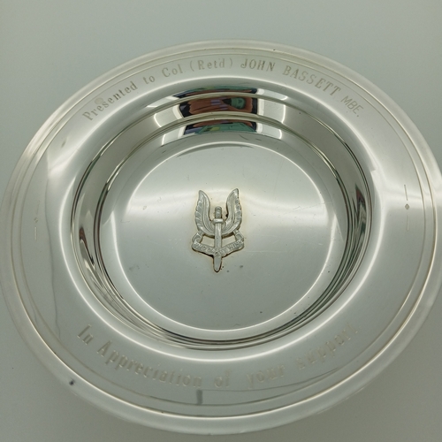 43 - This is a nostalgic Silver Tray given to Col John Bassett MBE given for Services for the S.A.S.