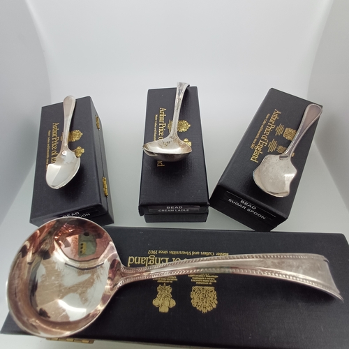 45 - Here we have 4 Silver Arthur Price of England Serving Spoons:
- Jam
- Sugar
- Small Cream Ladle
- La... 