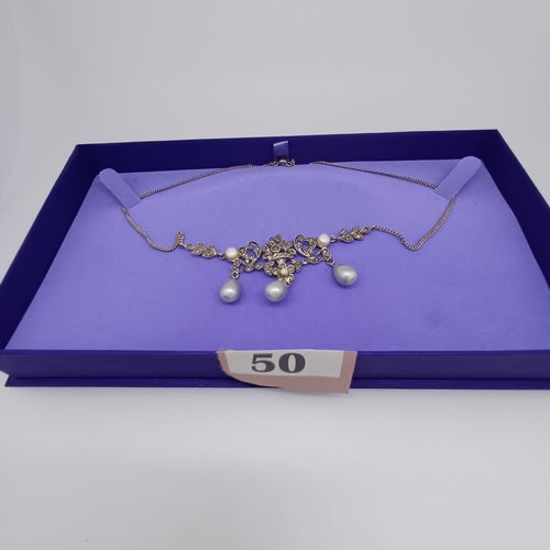 50 - 1960's  Marquisette Necklace with Simulated Pearls