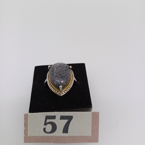 57 - Ladies Silver Ring with an unusual stone, but possibly Labradorite in Size O