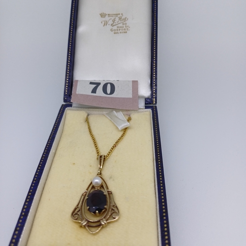 70 - This is a Very Beautiful Garnet and Pearl Pendant.
- Circa 1950's
- 9ct Gold