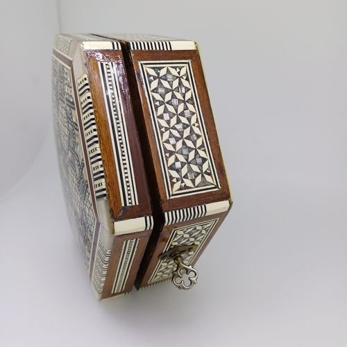 74 - 1970's Trinket Box with  Mother or Pearl inlay. It does lock and the key is with it