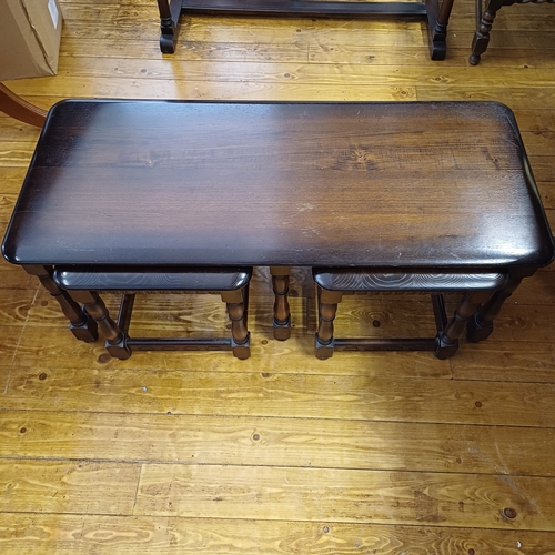 76 - Ercol Dark Colonial Trinity Set of Three Tables
Large one: W - 110 cm D - 48 cm H - 45cm
Small x 2 :... 