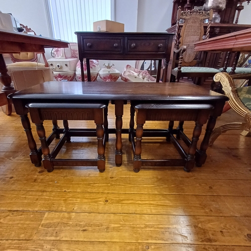 76 - Ercol Dark Colonial Trinity Set of Three Tables
Large one: W - 110 cm D - 48 cm H - 45cm
Small x 2 :... 