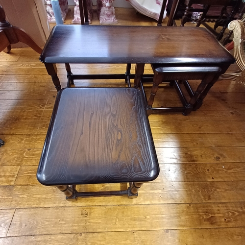 76 - Ercol Dark Colonial Trinity Set of Three Tables
Large one: W - 110 cm D - 48 cm H - 45cm
Small x 2 :... 