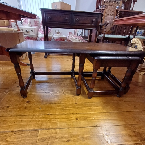 76 - Ercol Dark Colonial Trinity Set of Three Tables
Large one: W - 110 cm D - 48 cm H - 45cm
Small x 2 :... 