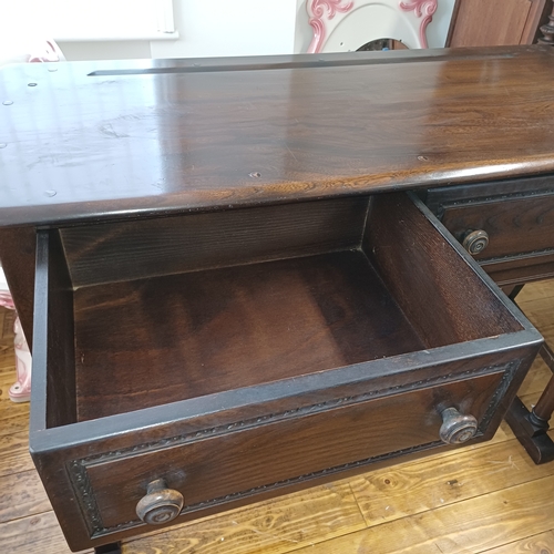 77 - Ercol Dark Side Table / Console Table with two drawers
Size: W - 115cm D - 47.5 - H 85cm