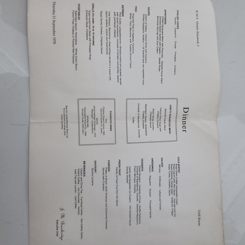 86 - This is a signed Dinner Menu from the R M S Queen Elizabeth 2 from Thursday 21st September 1978.