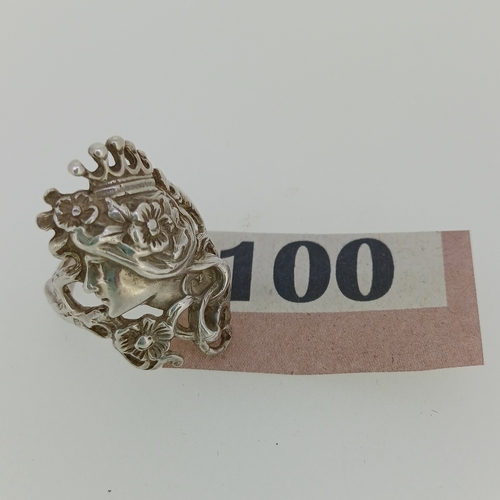 100 - Silver Ring Head and Crown Design 
- Size K