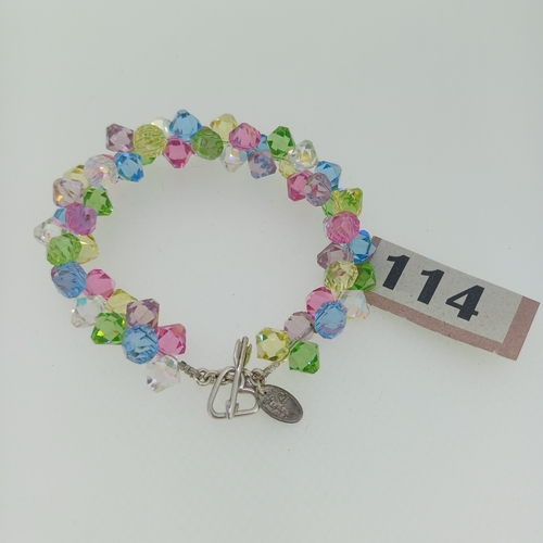 114 - Krishna Bracelet in Silver with White, Yellow, Blue, Green, Pink and Grey Stones.