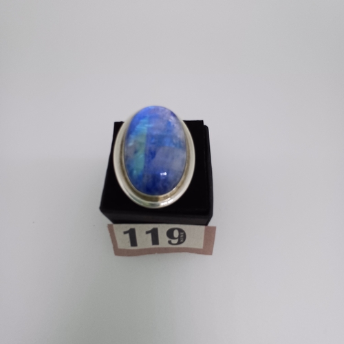 119 - Ladies Contemporary Silver Ring with a very pretty blue stone