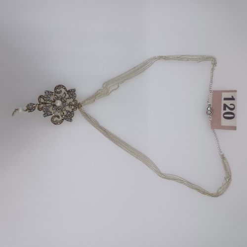 120 - A very lovely Silver Pendant and Chain with Sea Pearls