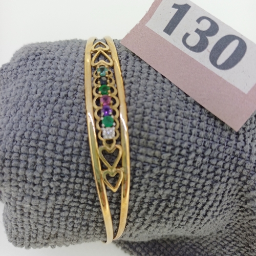 130 - A Very Pretty 9 ct Gold Bangle with multi colour stones  It weighs 5 g