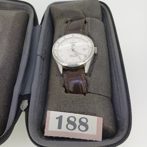 188 - This is a Lovely Gent's TAG Carrera Twin Time Automatic Watch.  This is in its original case, workin... 