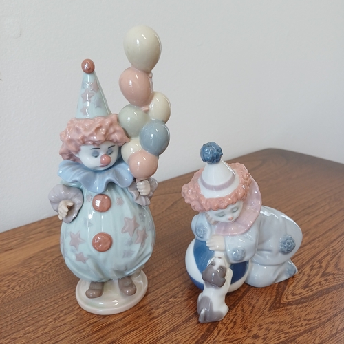 197 - Lladro A Pair of Figures:
1.  Clown and Dog
2.  Clown with Balloons