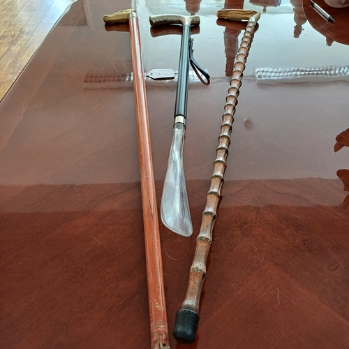 214 - Two Walking Sticks and One Shoe Horn.  All three have lovely handle detailing