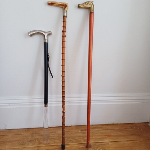 214 - Two Walking Sticks and One Shoe Horn.  All three have lovely handle detailing