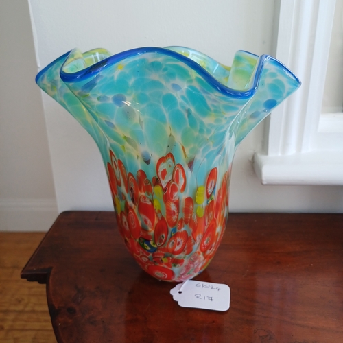 217 - A Beautiful Handkerchief Vase with the usual vivid colours.  We were advised by the Vendor that is w... 