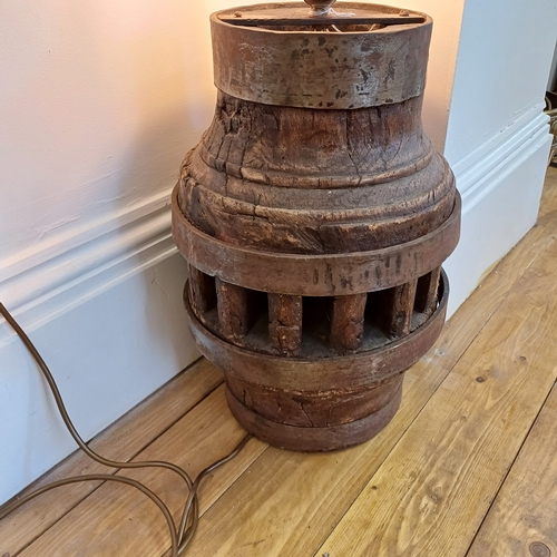 220 - A Victorian Cart Wheel Hub that has been converted into a Lamp.  This is heavy but as you can see fr... 