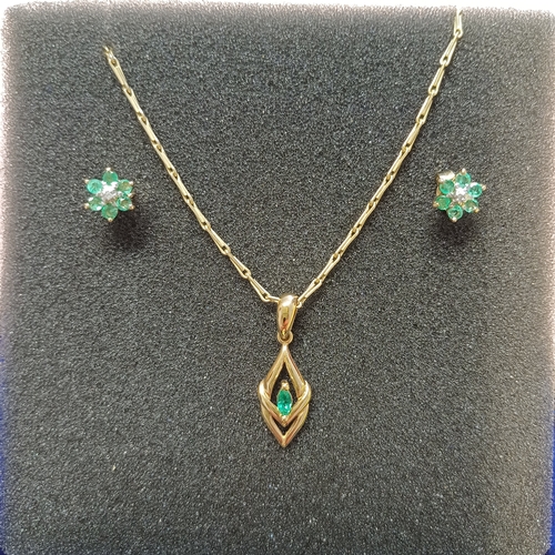 244 - A Very Pretty Emerald and Diamond Necklace and Earring Set.
- 9ct gold