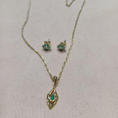 244 - A Very Pretty Emerald and Diamond Necklace and Earring Set.
- 9ct gold