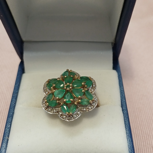 246 - A very lovely Emerald and Diamond Ring 
- set in 925 silver