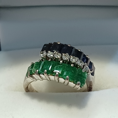 249 - Vintage Sapphire and Emerald and Diamond Ring
- 18ct White Gold