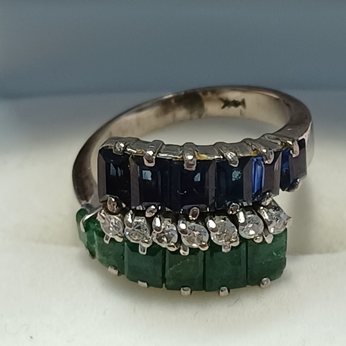 249 - Vintage Sapphire and Emerald and Diamond Ring
- 18ct White Gold