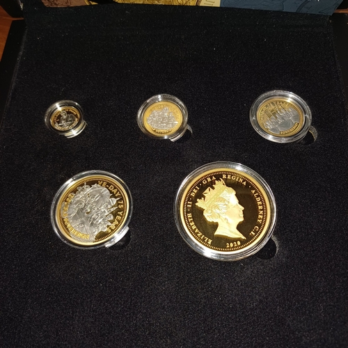 253 - Hattons of London Coin Set.  Boxed Beautiful.
- Coins £5, Double Sovereign, Sovereign, Half Sovereig... 