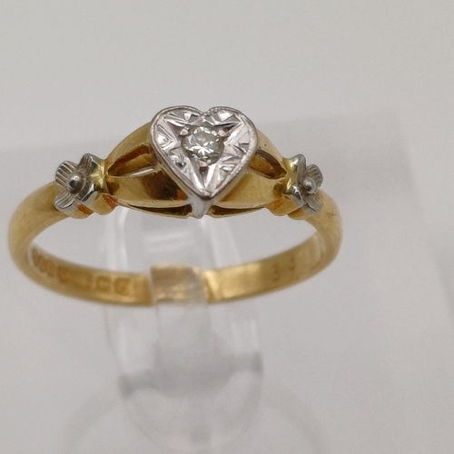 28 - Heart Shaped Ring with a Diamond set in with flow detail in the shoulders of the shank.  A really pr... 