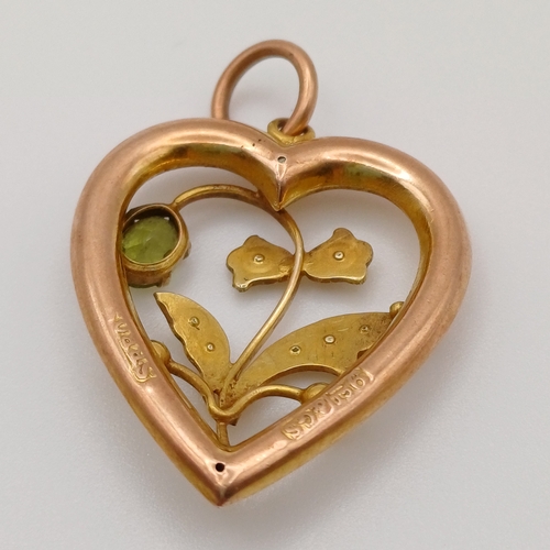 30 - A Victorian Heart Shaped Pendant with Peridot Stone with Sea Pearls.  A really pretty piece.
- 9ct y... 