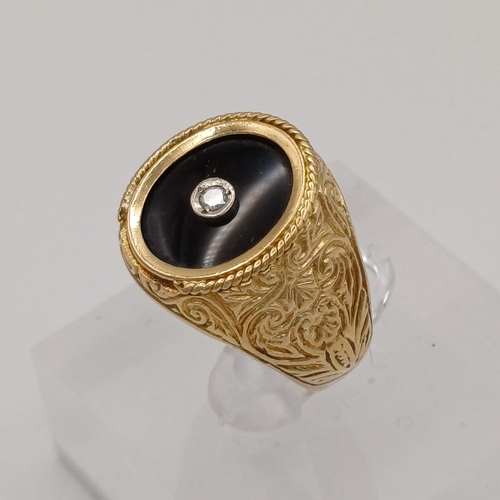 49 - Gent's Onyx and Diamond Ring with a stunning design shank
- size Q
- weight 7.25g
- 18ct yellow gold