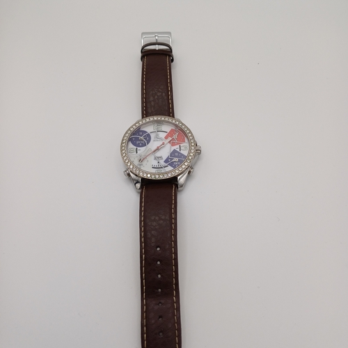 58 - Jacob & Company Gent's Five Time Zone Watch with Diamond Bezel with a brown leather strap.  Very eye... 