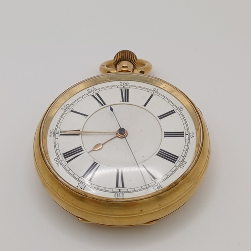 62 - A lovely Pocket Watch in 18ct Gold with engraved design on the cover in working condition.