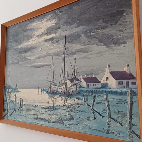 78 - Oil Painting by Curtis in February 1970 of a seascape/harbour