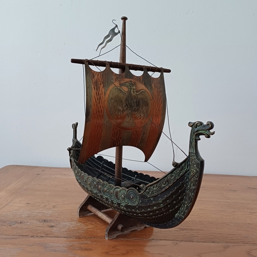 90 - Vintage Bronze and Copper model of Edward Aagaard Viking Boat Copenhagen Iron Art