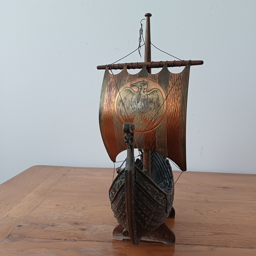 90 - Vintage Bronze and Copper model of Edward Aagaard Viking Boat Copenhagen Iron Art