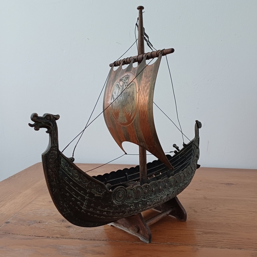 90 - Vintage Bronze and Copper model of Edward Aagaard Viking Boat Copenhagen Iron Art