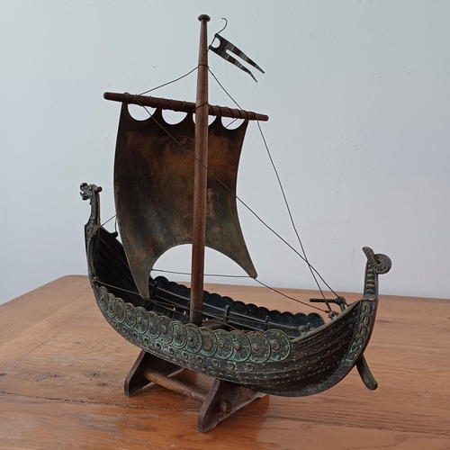 90 - Vintage Bronze and Copper model of Edward Aagaard Viking Boat Copenhagen Iron Art