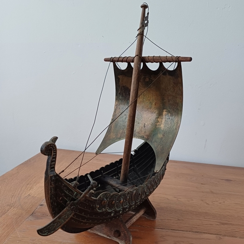 90 - Vintage Bronze and Copper model of Edward Aagaard Viking Boat Copenhagen Iron Art