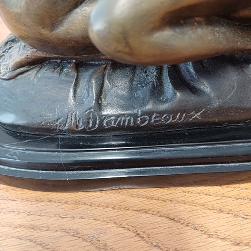 94 - A large version in hollow bronze of Lambeaux's Erotic Two Girl Lovers on a heavy marble black base.